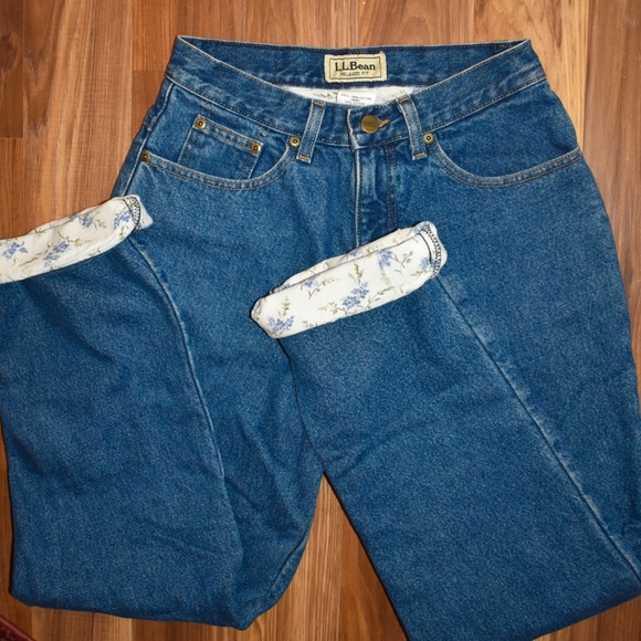 L.L. Bean Denim - L.L.Bean Floral Fleece-Lined Mom Jeans